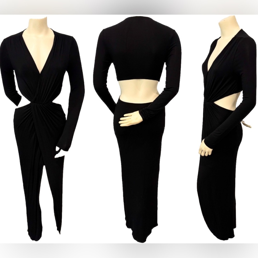 Tobi Black Cutout Maxi Dress Long Sleeve Deep V Size Small